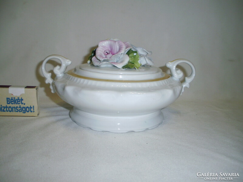 Porcelain bonbonier with rose tongs - larger size