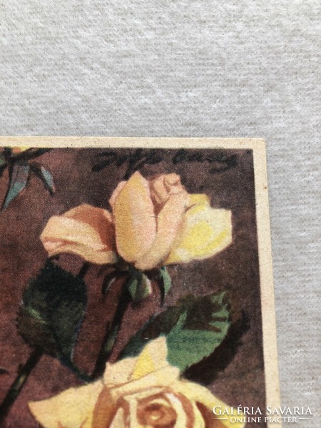 Antik, régi Rózsa virágos képeslap - Postatiszta