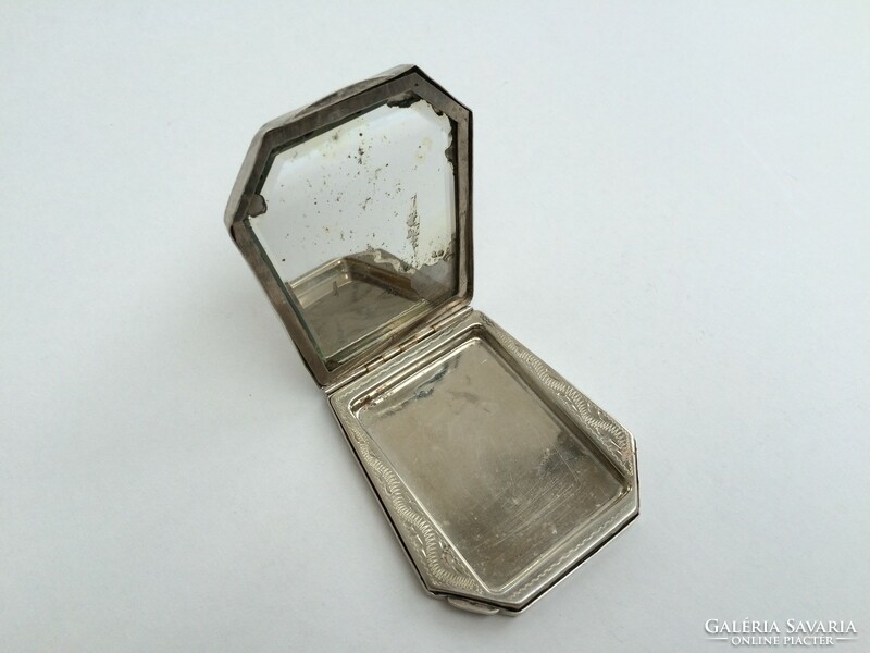 Régi ezüst tükrös púdertartó vintage púderes szelence piperekellék