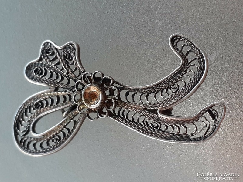 Old women's filigree silver brooch pendant vintage brooch 2 pcs