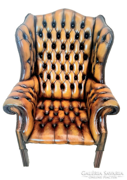 A561 antique chesterfield leather armchair with ears