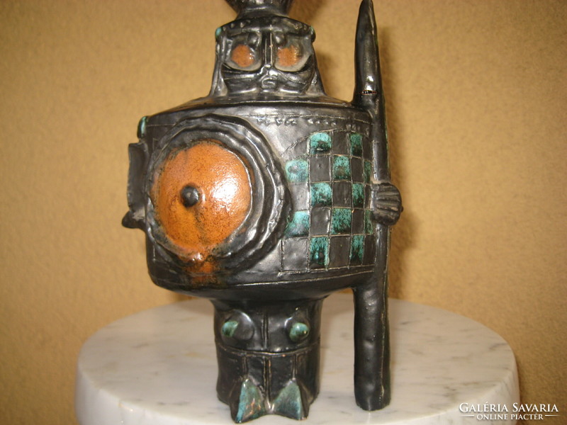 Ceramics: the hero is a knight in armor, marked ceramic candle holder 22 cm