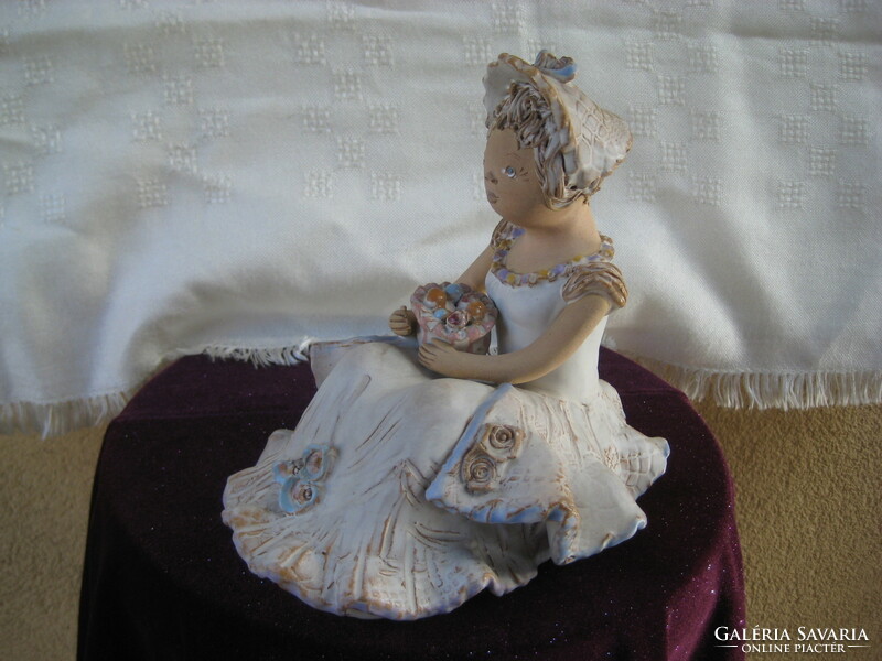 Győrbíró burial stone, little girl with flower basket flawlessly beautiful, work of art 20 x 19 cm