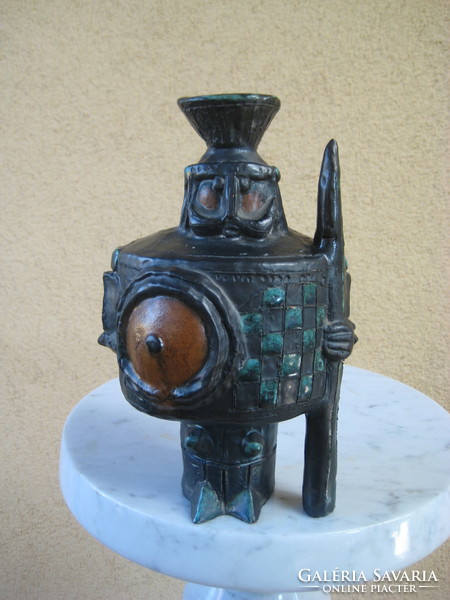 Ceramics: the hero is a knight in armor, marked ceramic candle holder 22 cm