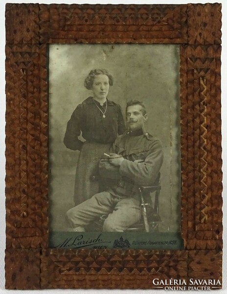 1K096 m. Larisch wien: antique Austrian soldier photograph in a carved POW frame