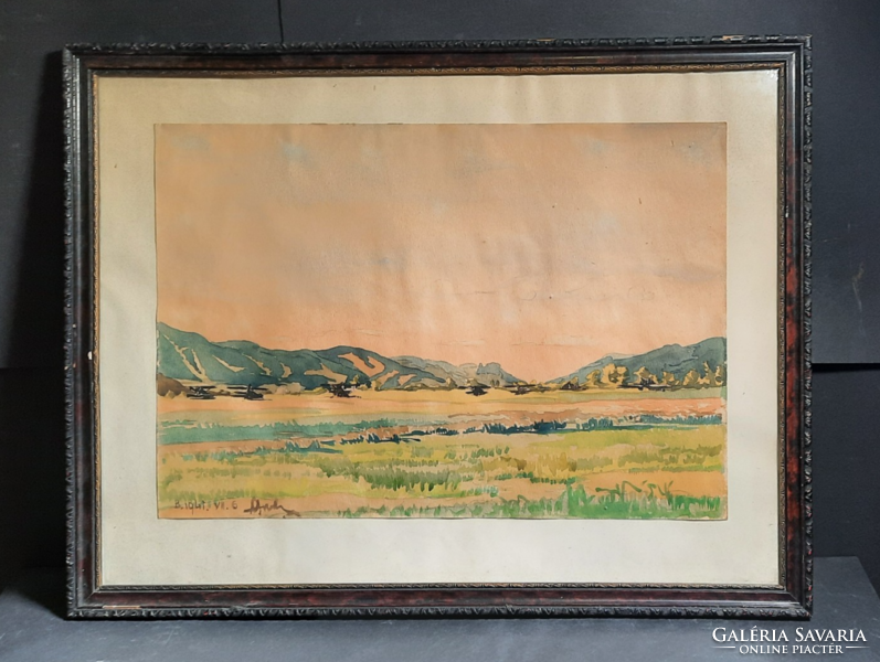 Landscape from 1941 (watercolor) with frame 42x54 cm - unidentified mark