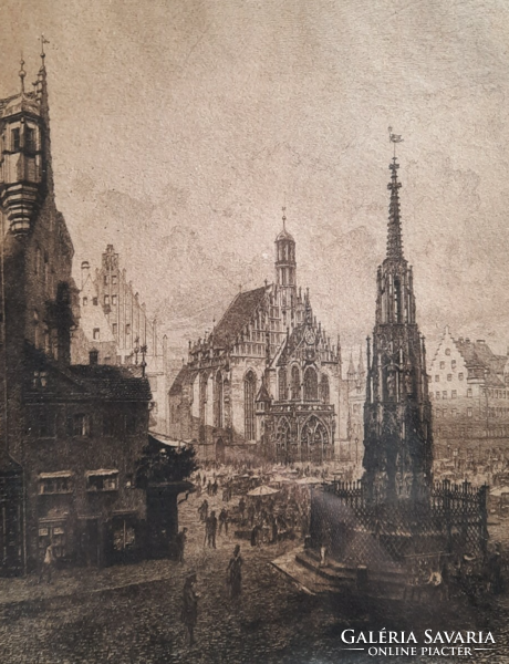 Lorenz ritter: Nuremberg, Marktplatz - a rarity! (25×20Cm) etching, Germany, market scene