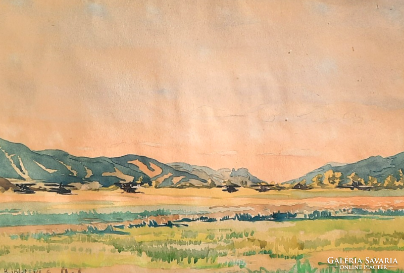 Landscape from 1941 (watercolor) with frame 42x54 cm - unidentified mark