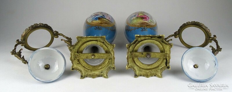 1G770 Antik réz veretes francia Serves porcelán urnaváza pár 30.5 cm