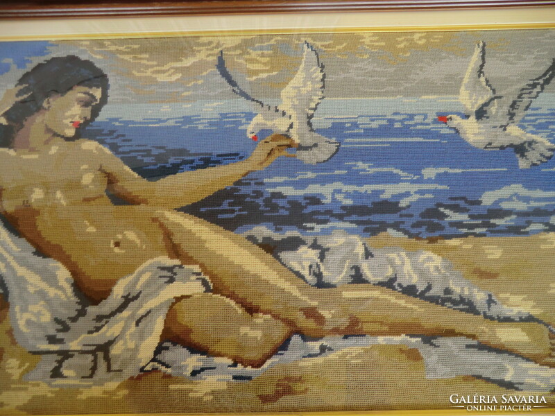 Tapestry female nude on the beach giant tapestry wall picture, with glass, in frame 63x120 cm