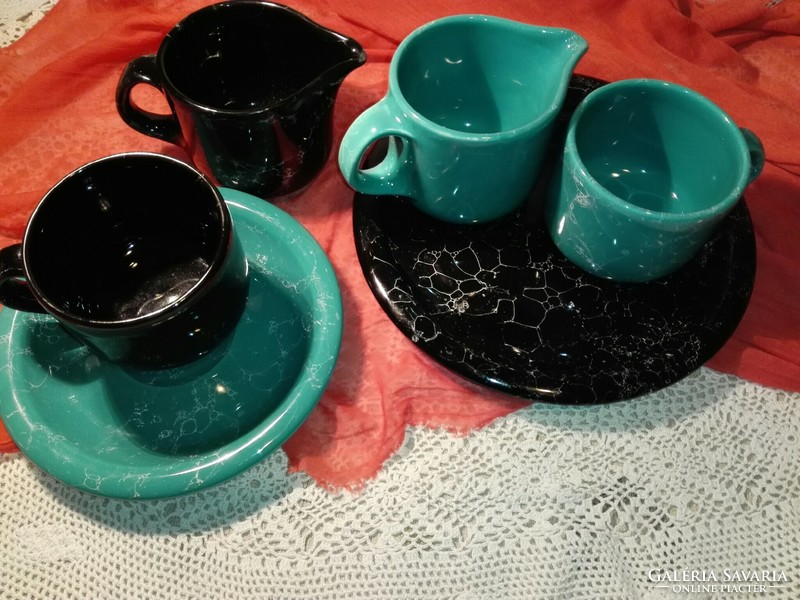 Tea and coffee set with marbled pattern...Black and turquoise