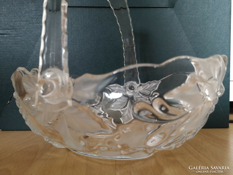 Német Waltherglas üveg virágos kosárka, füle műanyag, jó állapotban