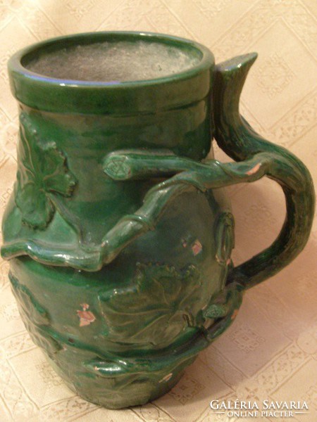 E15 majolica glazed antique art nouveau marked jug + applique ornament collector's rarity 25 cm for sale