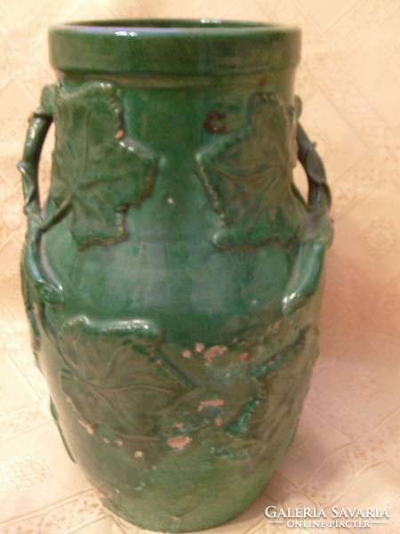 E15 majolica glazed antique art nouveau marked jug + applique ornament collector's rarity 25 cm for sale