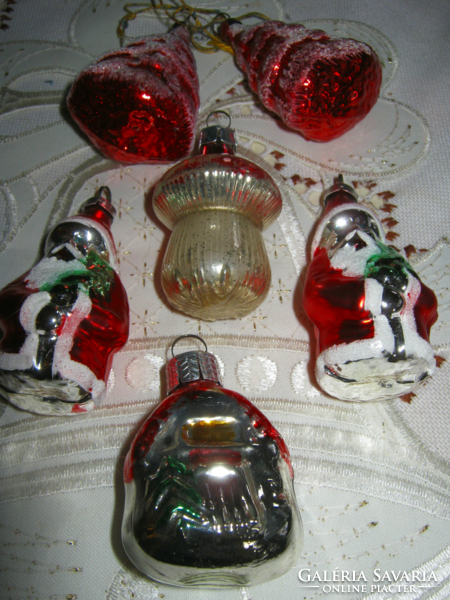 5 Pcs retro glass Christmas tree ornament figurines Santa's house pine tree