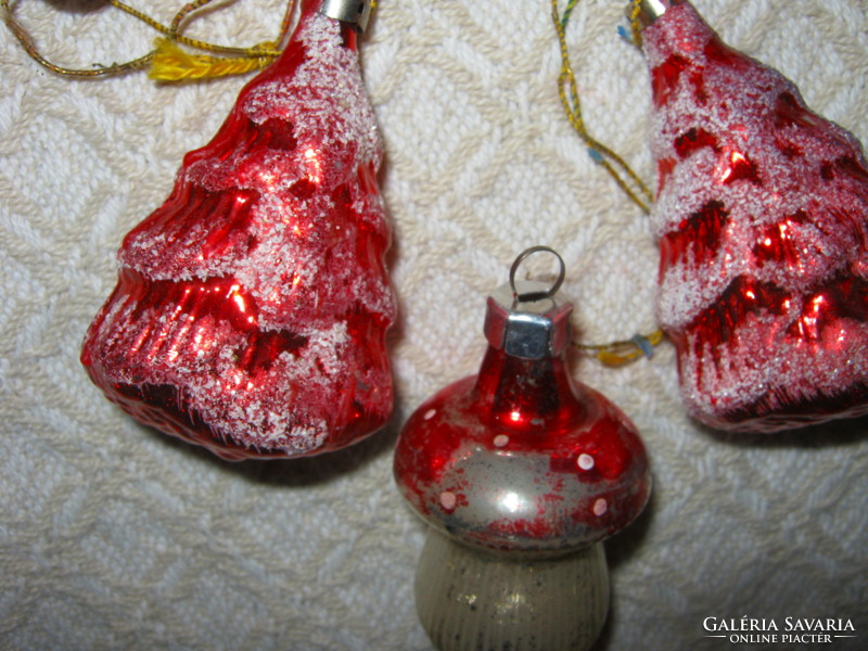 5 Pcs retro glass Christmas tree ornament figurines Santa's house pine tree