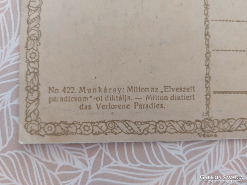 Régi képeslap Magyar-Művészet levelezőlap Munkácsy: Milton az "Elveszett paradicsom"-ot diktálja