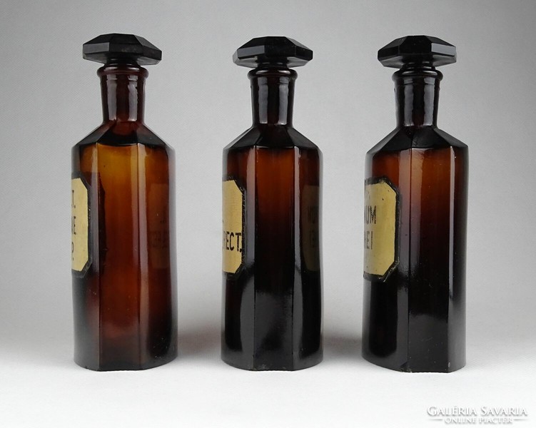 1I709 Régi barna gyógyszertári patika üveg 3 darab