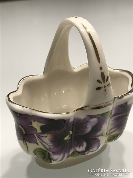 Porcelain basket with pansy pattern, 10 cm high