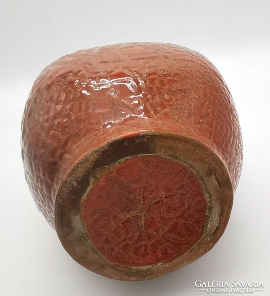 Retro iparművészeti kerámia váza, Pesthidegkút, 20 cm magas