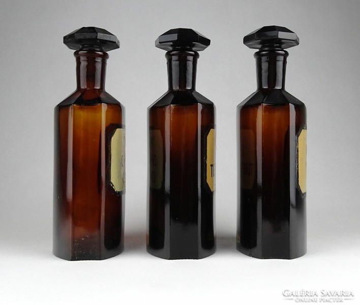 1I709 old brown pharmacy apothecary bottle 3 pieces