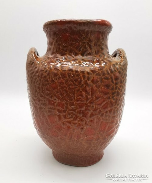 Retro iparművészeti kerámia váza, Pesthidegkút, 20 cm magas