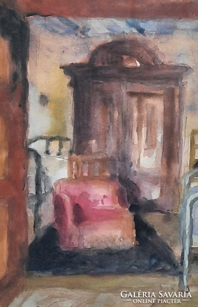 Watercolor interior (size with frame 54x42 cm) room interior, 