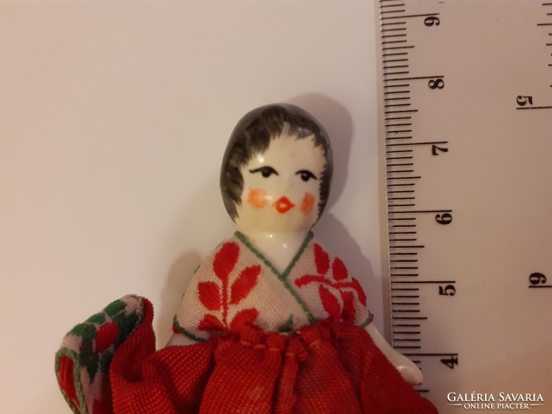 Mini ceramic doll miniature folk costume vintage toy doll 7 cm