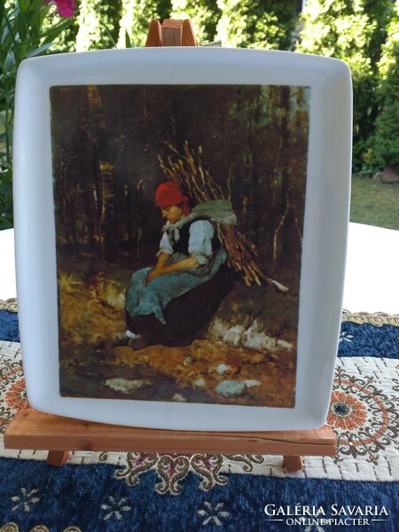 A very rare Munkácsy commemorative plate of a woman carrying incense