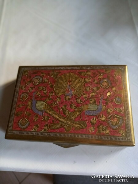 Antique wooden peacock box with a rezever card holder
