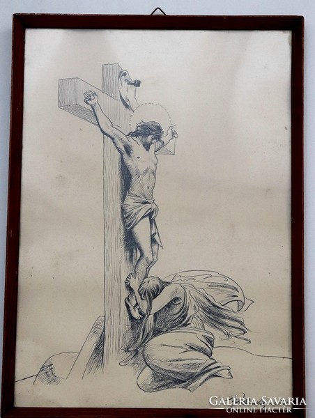 Lament of Christ, antique ink drawing
