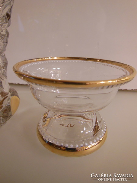Vase + candle holder - crystal - 2 pcs - marked - gold plated - thick - perfect