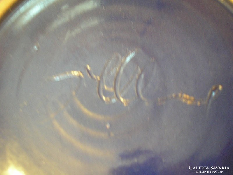 Hibátlan Jelzett aláírt  zafir kék művészi  mázas tál ritkaság 22-cm