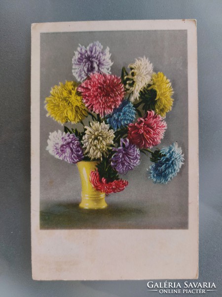 Old floral postcard 1942 aster postcard