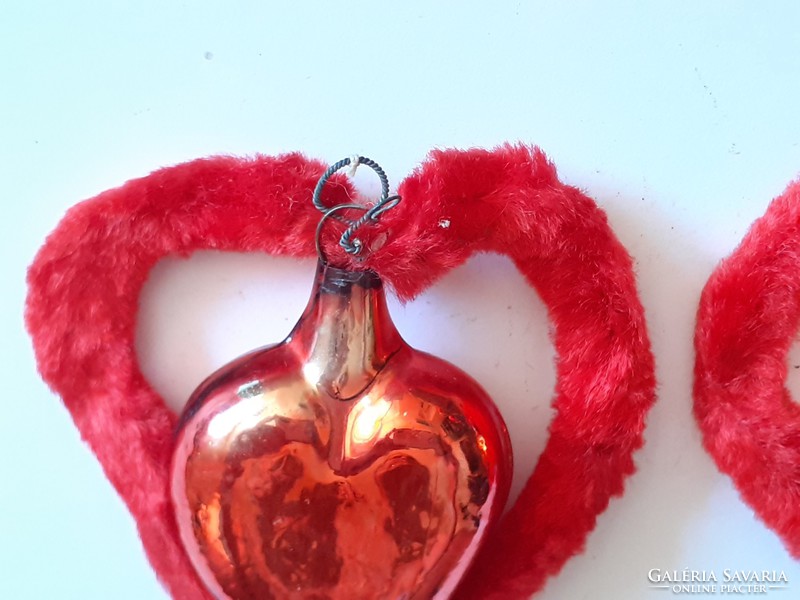 Old glass Christmas tree ornament heart-shaped glass ornament 2 pcs