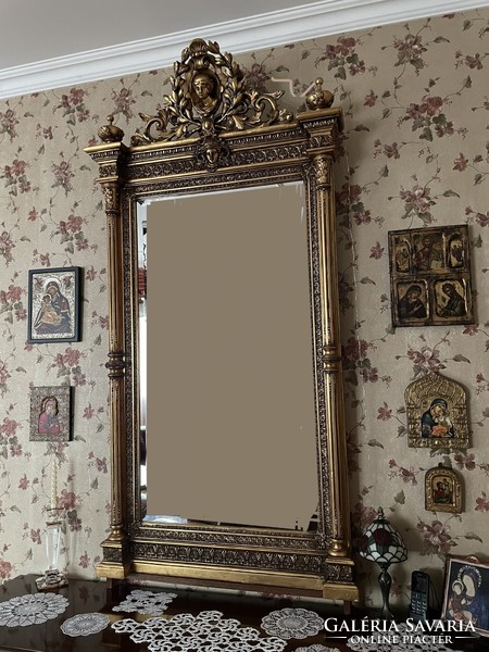Barokk - klasszicista faragott, aranyozott tükör az 1800-as évek második feléből
