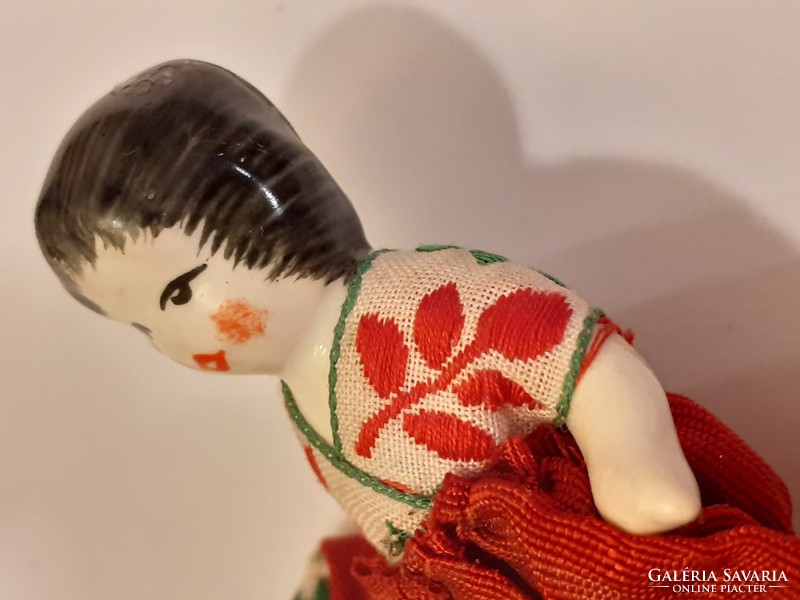 Mini ceramic doll miniature folk costume vintage toy doll 7 cm