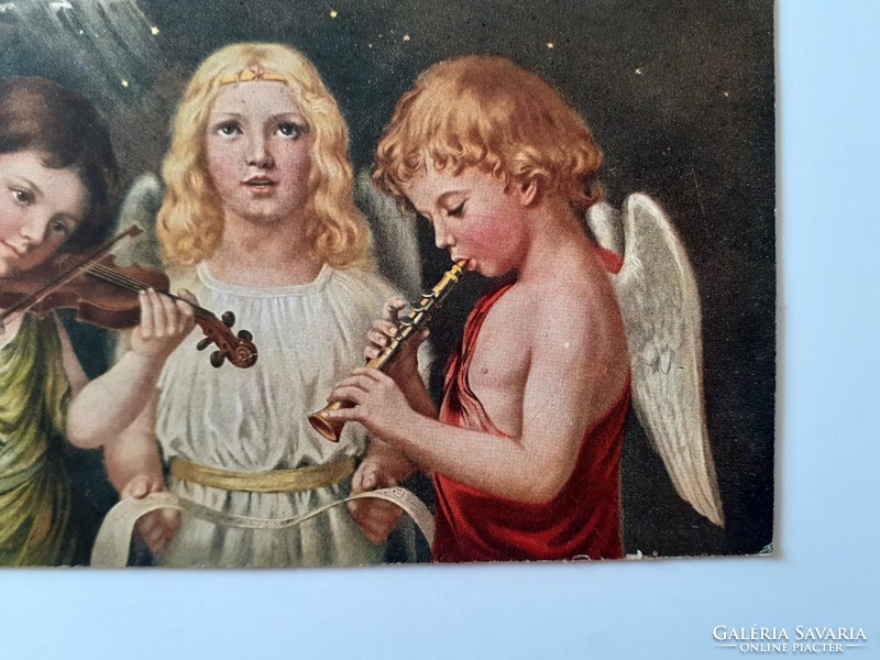 Régi képeslap zenélő angyalok levelezőlap