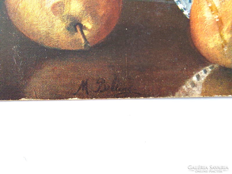 Régi képeslap M. Billing gyümölcs csendélet művészi levelezőlap körte
