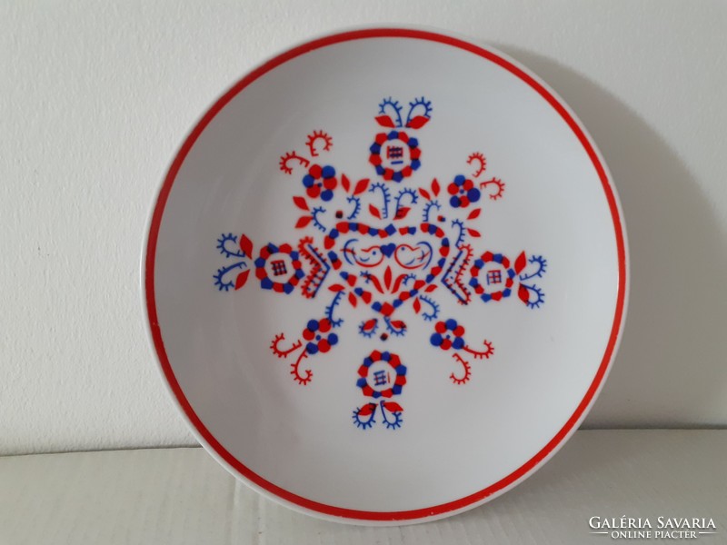 Retro Hollóházi porcelán népi motívumos kis fali tányér régi falidísz