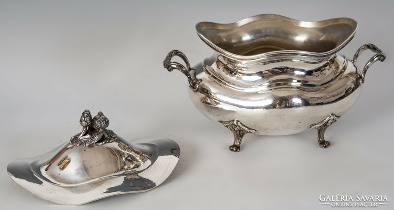 Silver lidded bowl with handles on both sides