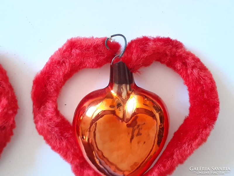 Régi üveg karácsonyfadísz szív alakú üvegdísz 2 db
