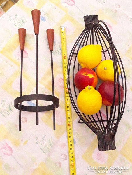 Retro metal fruit basket and candle holder in wrought iron
