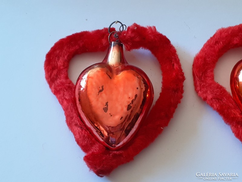 Régi üveg karácsonyfadísz szív alakú üvegdísz 2 db