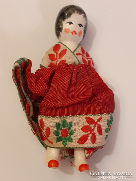 Mini ceramic doll miniature folk costume vintage toy doll 7 cm