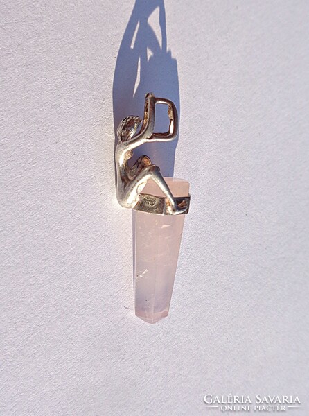 Rose quartz, immodest woman in a sterling silver setting, pendant