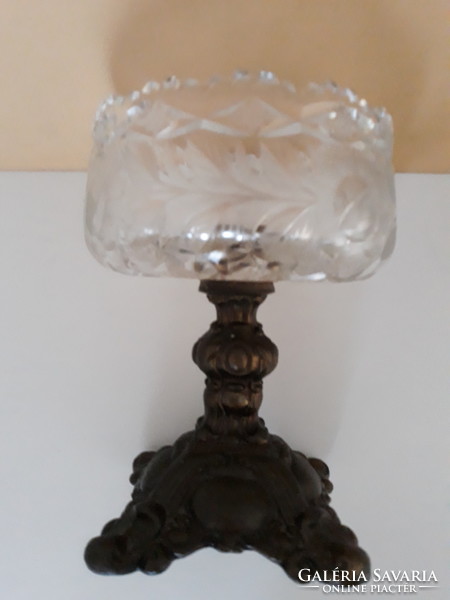 Antique table centerpiece with crystal bowl.