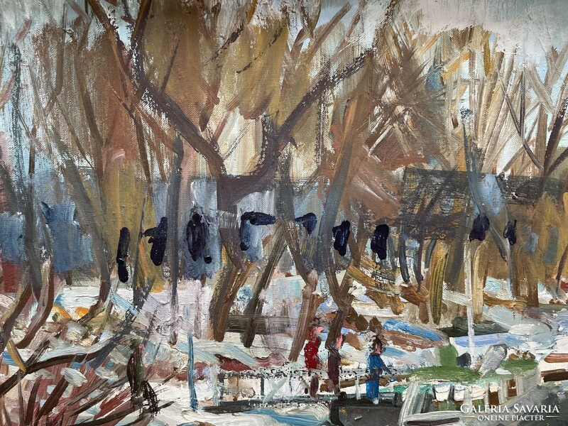 Uhrig Zsigmond (1919-2013) Komp kikötő c.Képcsarnokos Festménye