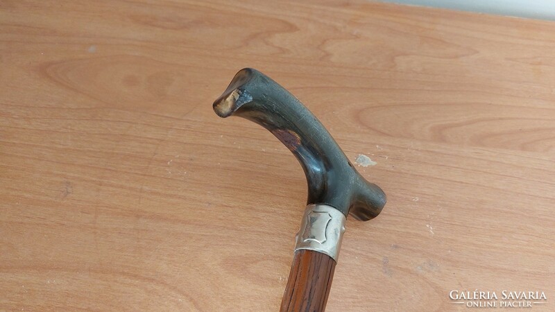 Old hiking stick, walking stick with horn handle 81 cm