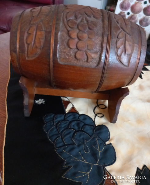 Ornament wine barrel carved from wood.